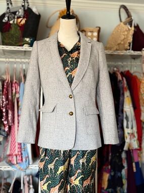 Banana Republic Tweed Light Gray Jacket sz 8 (petite sleeves)